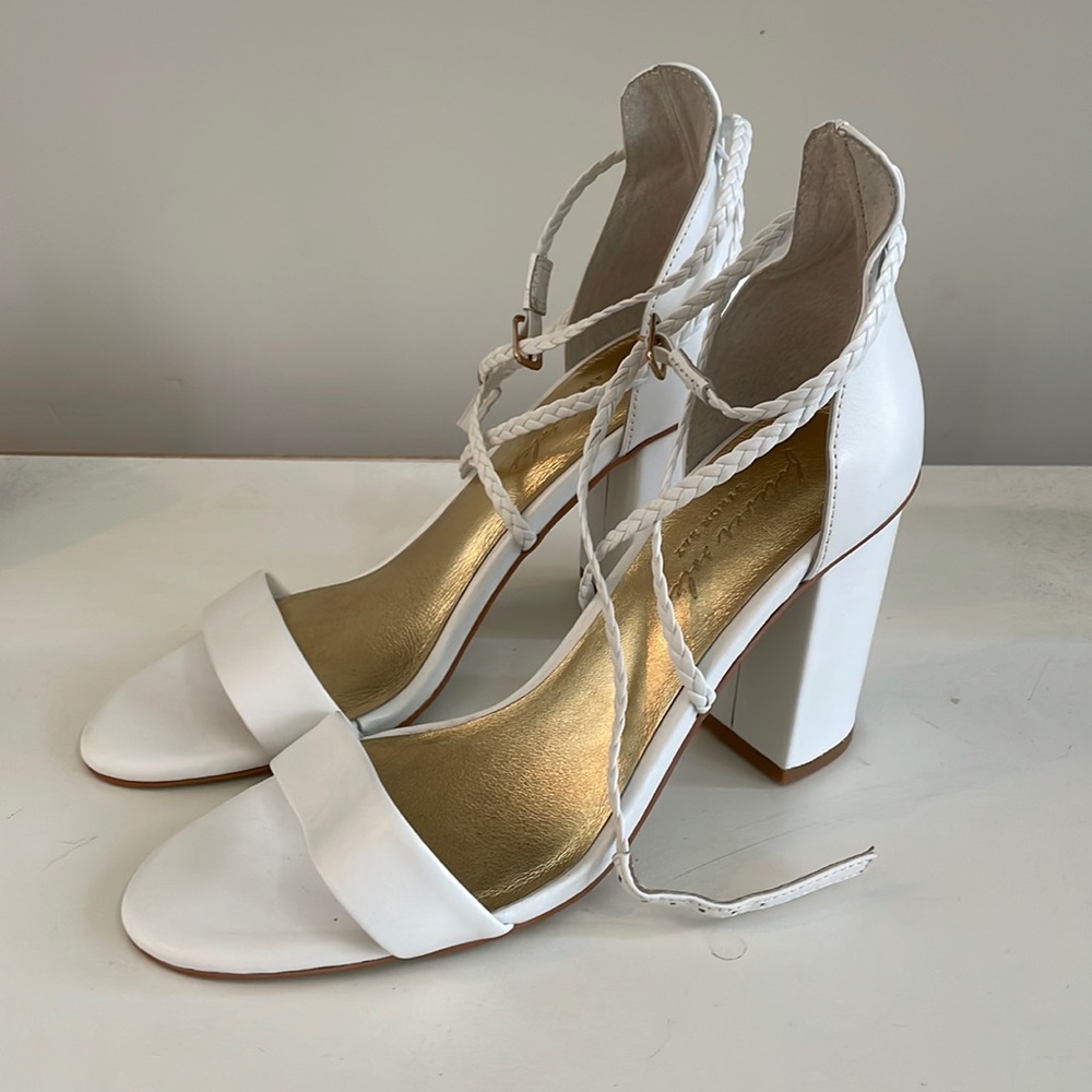 White braided block heels